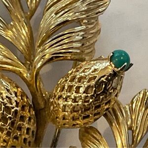 Grosse For Dior 1962 Gold Leaf Brooch with Green Accent Stones